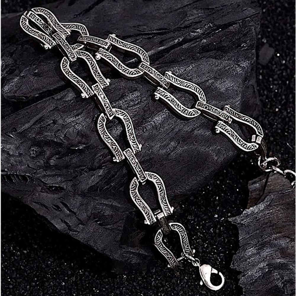 Sterling Silver Horseshoe engraved Bracelet HorseBit Snaffle Bit D Ring Stirrup